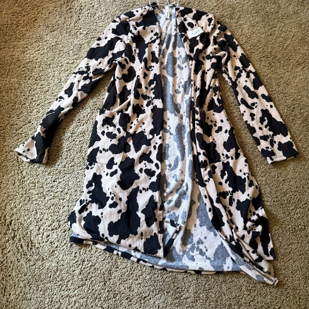 Boutique Mocha Cow  Print Cardigan